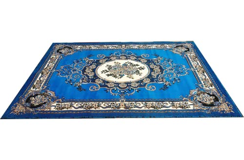 Prince Carpets Embossed Carved Supersoft Wool Blend Modern Design Carpets for Living Room Home Bedroom Drawing Room Hall with 1 inch Thickness Blue Color 5 x 7 feet