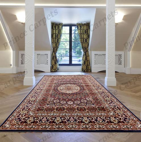 Prince Carpets Kashmiri Supersoft Wool Blend Persian Carpet for Living Room Bedroom Dining Room Hall with 15mm Thickness Non Slip Washable Carpet Blue Color 4 x 6 feet