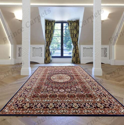Prince Carpets Kashmiri Supersoft Wool Blend Persian Carpet for Living Room Bedroom Dining Room Hall with 15mm Thickness Non Slip Washable Carpet Blue Color 4 x 6 feet