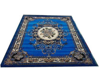 Prince Carpets Embossed Carved Supersoft Wool Blend Modern Design Carpets for Living Room Home Bedroom Drawing Room Hall with 1 inch Thickness Blue Color 5 x 7 feet