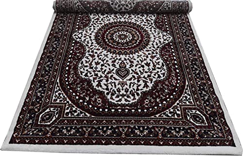 Prince Carpets Kashmiri Supersoft Wool Blend Persian Carpet for Living Room Bedroom Dining Room Hall with 15mm Thickness Non Slip Washable Carpet White Color 9 x 12 feet