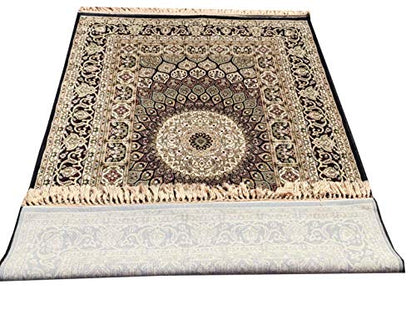 Prince Carpets Supersoft Kashmiri Silk Luxury Persian Design Anti Skid Backing Washable Carpets for Living Room Bedroom Drawing Room Dining Room Hall Home Black Color 4 x 6 feet