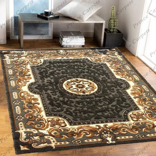 Prince Carpets Embossed Carved Supersoft Wool Blend Modern Design Carpets for Living Room Home Bedroom Drawing Room Hall with 1 inch Thickness Grey Color 4 x 5 feet