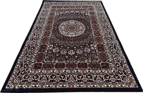 Prince Carpets Kashmiri Supersoft Wool Blend Persian Carpet for Living Room Bedroom Dining Room Hall with 15mm Thickness Non Slip Washable Carpet Blue Color 4 x 6 feet