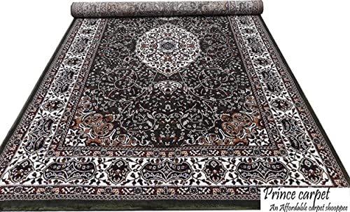 Prince Carpets Kashmiri Supersoft Wool Blend Persian Carpet for Living Room Bedroom Dining Room Hall with 15mm Thickness Non Slip Washable Carpet Green Color 6 x 9 feet