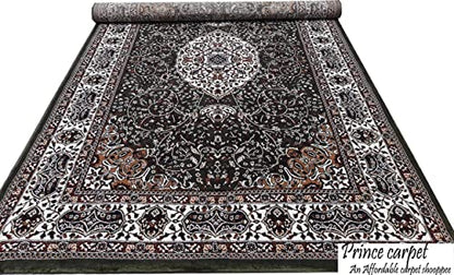 Prince Carpets Kashmiri Supersoft Wool Blend Persian Carpet for Living Room Bedroom Dining Room Hall with 15mm Thickness Non Slip Washable Carpet Green Color 6 x 9 feet