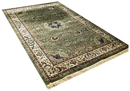 Prince Carpets Supersoft Kashmiri Silk Luxury Persian Design Anti Skid Backing Washable Carpets for Living Room Bedroom Drawing Room Hall Home Green Color 8 x 11 feet