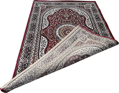 Prince Carpets Kashmiri Supersoft Wool Blend Persian Design Carpet for Living Room Bedroom Drawing Room Hall Anti Slip Backing Thick Washable Carpet Red Color 6 x 9 feet