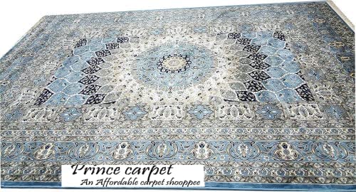 Prince Carpets Supersoft Kashmiri Silk Luxury Persian Design Anti Skid Backing Washable Carpets for Living Room Bedroom Drawing Room Hall Home Grey Color 9 x 12 feet