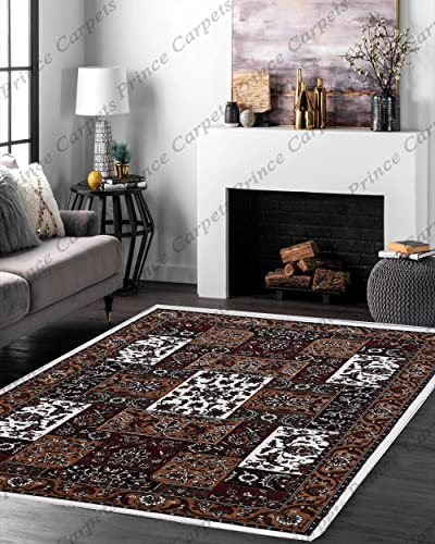 Prince Carpets Kashmiri Supersoft Wool Blend Persian Carpet for Living Room Bedroom Dining Room Hall with 15mm Thickness Non Slip Washable Carpet White Color 5 x 7 feet