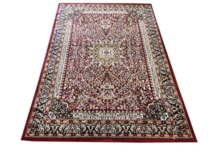 Prince Carpets Kashmiri Supersoft Wool Blend Persian Carpet for Living Room Bedroom Dining Room Hall with 15mm Thickness Non Slip Washable Carpet Maroon Color 5 x 7 feet