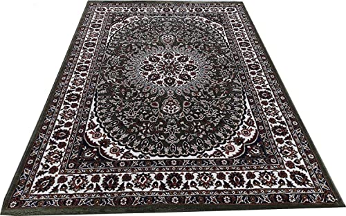 Prince Carpets Kashmiri Supersoft Wool Blend Persian Carpet for Living Room Bedroom Dining Room Hall with 15mm Thickness Non Slip Washable Carpet Green Color 8 x 11 feet