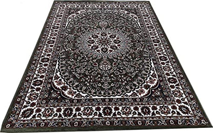 Prince Carpets Kashmiri Supersoft Wool Blend Persian Carpet for Living Room Bedroom Dining Room Hall with 15mm Thickness Non Slip Washable Carpet Green Color 8 x 11 feet