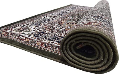 Prince Carpets Kashmiri Supersoft Wool Blend Persian Carpet for Living Room Bedroom Dining Room Hall with 15mm Thickness Non Slip Washable Carpet Green Color 6 x 9 feet