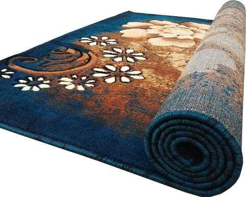 Prince Carpets Embossed Carved Supersoft Wool Blend Modern Design Carpets for Living Room Home Bedroom Drawing Room Hall with 1 inch Thickness Blue Color 5 x 7 feet