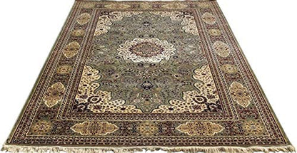 Prince Carpets Supersoft Kashmiri Silk Luxury Persian Design Anti Skid Backing Washable Carpets for Living Room Bedroom Drawing Room Hall Home Green Color 8 x 11 feet