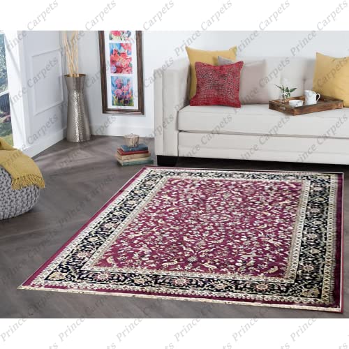 Prince Carpets Supersoft Kashmiri Silk Luxury Persian Design Anti Skid Backing Washable Carpets for Living Room Bedroom Drawing Room Hall Home Maroon Color 5 x7 feet