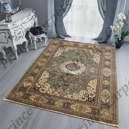 Prince Carpets Supersoft Kashmiri Silk Luxury Persian Design Anti Skid Backing Washable Carpets for Living Room Bedroom Drawing Room Hall Home Green Color 2 x 6 feet