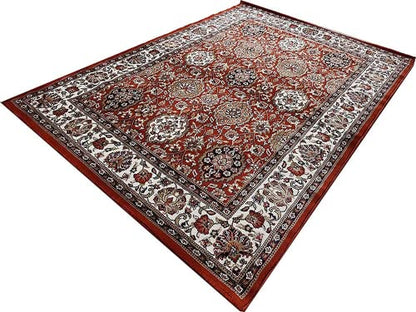 Prince Carpets Kashmiri Supersoft Wool Blend Persian Carpet for Living Room Bedroom Dining Room Hall with 15mm Thickness Non Slip Washable Carpet Rust Color 8 x 11 feet