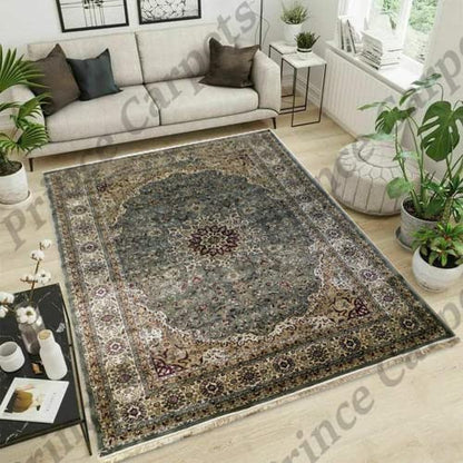 Prince Carpets Supersoft Kashmiri Silk Luxury Persian Design Anti Skid Backing Washable Carpets for Living Room Bedroom Drawing Room Hall Home Green Color 5 x7 feet