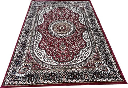 Prince Carpets Kashmiri Supersoft Wool Blend Persian Design Carpet for Living Room Bedroom Dining Room Hall with 1 inch Thickness Anti Skid Backing Washable Carpet Red Color 8 x 11 feet