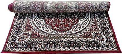 Prince Carpets Kashmiri Supersoft Wool Blend Persian Design Carpet for Living Room Bedroom Drawing Room Hall Anti Slip Backing Thick Washable Carpet Red Color 6 x 9 feet