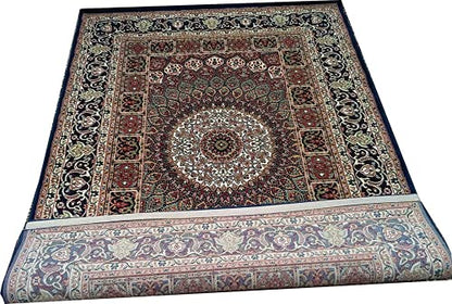 Prince Carpets Kashmiri Supersoft Wool Blend Persian Design Carpet for Living Room Bedroom Drawing Room Hall Anti Slip Backing Thick Washable Carpet Blue Color 6 x 9 feet