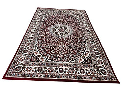 Prince Carpets Supersoft Kashmiri Silk Luxury Persian Design Anti Skid Backing Washable Carpets for Living Room Bedroom Drawing Room Dining Room Hall Home Maroon Color 6 x 9 feet