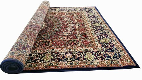 Prince Carpets Kashmiri Supersoft Wool Blend Persian Carpet for Living Room Bedroom Dining Room Hall with 15mm Thickness Non Slip Washable Carpet Blue Color 4 x 6 feet