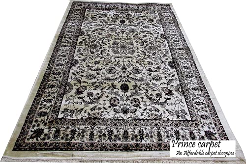 Prince Carpets Supersoft Kashmiri Silk Luxury Persian Design Anti Skid Backing Washable Carpets for Living Room Bedroom Drawing Room Hall Home Cream Color 2 x 6 feet