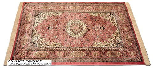 Prince Carpets Supersoft Kashmiri Silk Luxury Persian Design Anti Skid Backing Washable Carpets for Living Room Bedroom Drawing Room Hall Home Pink Color 9 x 12 feet
