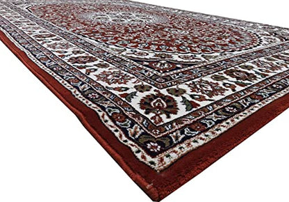 Prince Carpets Kashmiri Supersoft Wool Blend Persian Carpet for Living Room Bedroom Dining Room Hall with 15mm Thickness Non Slip Washable Carpet Rust Color 5 x 7 feet