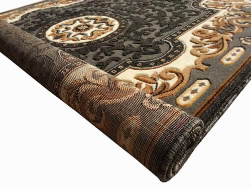 Prince Carpets Embossed Carved Supersoft Wool Blend Modern Design Carpets for Living Room Home Bedroom Drawing Room Hall with 1 inch Thickness Grey Color 4 x 5 feet