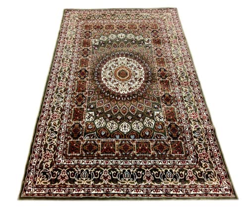 Prince Carpets Kashmiri Supersoft Wool Blend Persian Carpet for Living Room Bedroom Dining Room Hall with 15mm Thickness Non Slip Washable Carpet Green Color 9 x 12 feet
