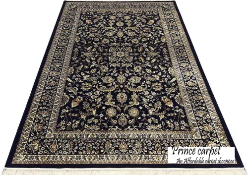 Prince Carpets Supersoft Kashmiri Silk Luxury Persian Design Anti Skid Backing Washable Carpets for Living Room Bedroom Drawing Room Hall Home Black Color 2 x 6 feet