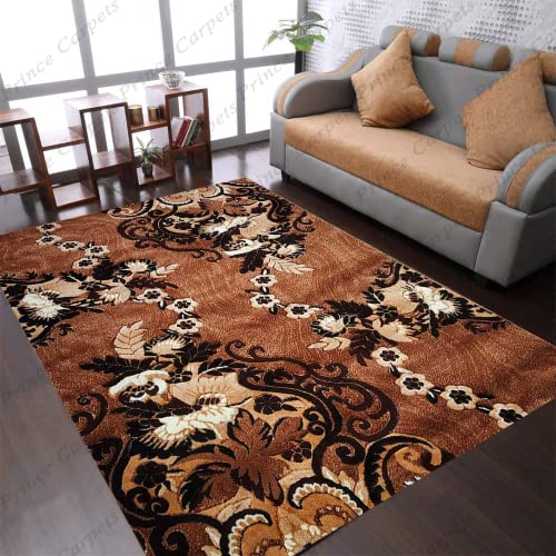 Prince Carpets Embossed Carved Supersoft Wool Blend Modern Design Carpets for Living Room Home Bedroom Drawing Room Hall with 1 inch Thickness Gold Color 5 x 7 feet