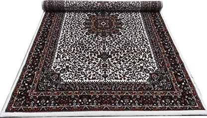 Prince Carpets Kashmiri Supersoft Wool Blend Persian Carpet for Living Room Bedroom Dining Room Hall with 15mm Thickness Non Slip Washable Carpet White Color 9 x 12 feet