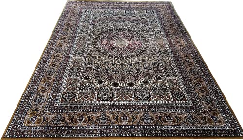 Prince Carpets Kashmiri Supersoft Wool Blend Persian Carpet for Living Room Bedroom Dining Room Hall with 15mm Thickness Non Slip Washable Carpet Gold Color 5 x 7 feet