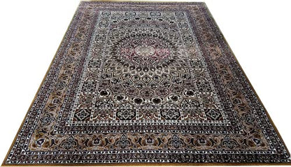 Prince Carpets Kashmiri Supersoft Wool Blend Persian Carpet for Living Room Bedroom Dining Room Hall with 15mm Thickness Non Slip Washable Carpet Gold Color 5 x 7 feet