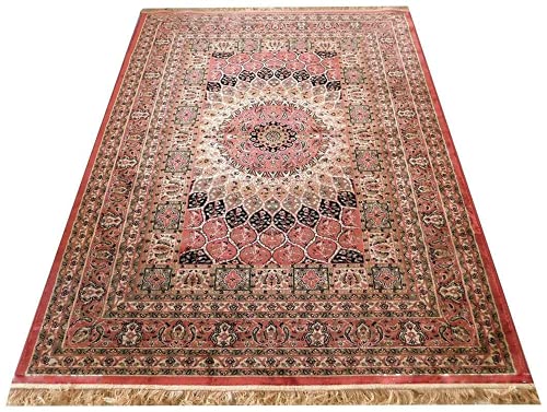 Prince Carpets Supersoft Kashmiri Silk Luxury Persian Design Anti Skid Backing Washable Carpets for Living Room Bedroom Drawing Room Hall Home Pink Color 8 x 11 feet