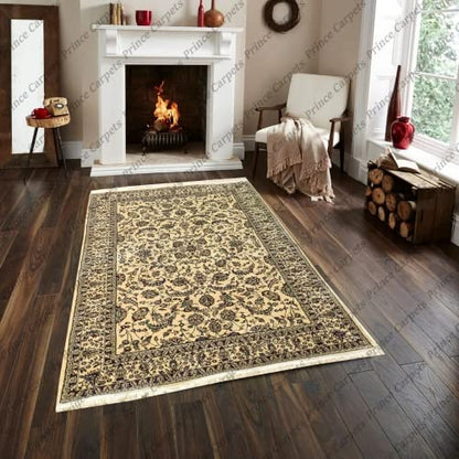 Prince Carpets Supersoft Kashmiri Silk Luxury Persian Design Anti Skid Backing Washable Carpets for Living Room Bedroom Drawing Room Hall Home Cream Color 2 x 6 feet