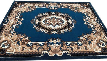 Prince Carpets Embossed Carved Supersoft Wool Blend Modern Design Carpets for Living Room Home Bedroom Drawing Room Hall with 1 inch Thickness Greenish Blue Color 5 x 7 feet