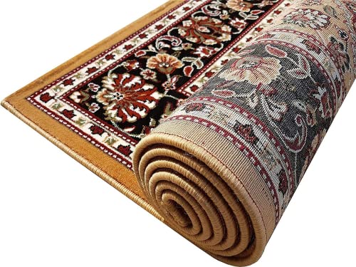 Prince Carpets Kashmiri Supersoft Wool Blend Persian Carpet for Living Room Bedroom Dining Room Hall with 15mm Thickness Non Slip Washable Carpet Gold Color 8 x 11 feet
