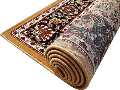 Prince Carpets Kashmiri Supersoft Wool Blend Persian Carpet for Living Room Bedroom Dining Room Hall with 15mm Thickness Non Slip Washable Carpet Gold Color 8 x 11 feet