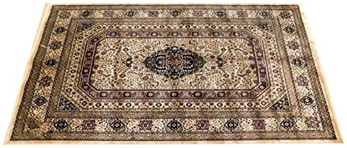 Prince Carpets Supersoft Kashmiri Silk Luxury Persian Design Anti Skid Backing Washable Carpets for Living Room Bedroom Drawing Room Hall Home Cream Color 8 x 11 feet