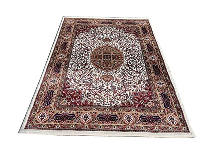 Prince Carpets Kashmiri Supersoft Wool Blend Persian Carpet for Living Room Bedroom Dining Room Hall with 15mm Thickness Non Slip Washable Carpet White Color 9 x 12 feet