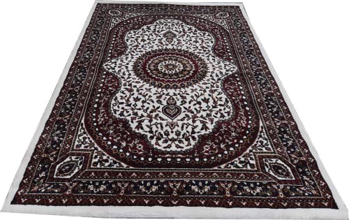 Prince Carpets Kashmiri Supersoft Wool Blend Persian Carpet for Living Room1 inch Thickness Anti Skid Washable Carpet White Color 8 x 11 feet