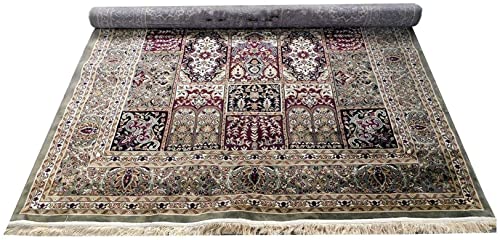 Prince Carpets Supersoft Kashmiri Silk Luxury Persian Design Anti Skid Backing Washable Carpets for Living Room Bedroom Drawing Room Hall Home Green Color 8 x 11 feet