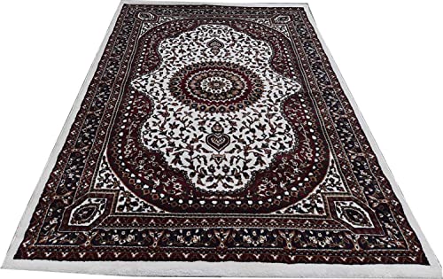 Prince Carpets Kashmiri Supersoft Wool Blend Persian Carpet for Living Room Bedroom Dining Room Hall with 15mm Thickness Non Slip Washable Carpet White Color 9 x 12 feet