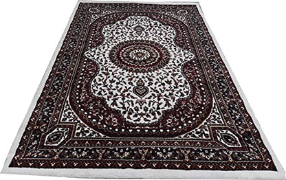 Prince Carpets Kashmiri Supersoft Wool Blend Persian Carpet for Living Room Bedroom Dining Room Hall with 15mm Thickness Non Slip Washable Carpet White Color 9 x 12 feet